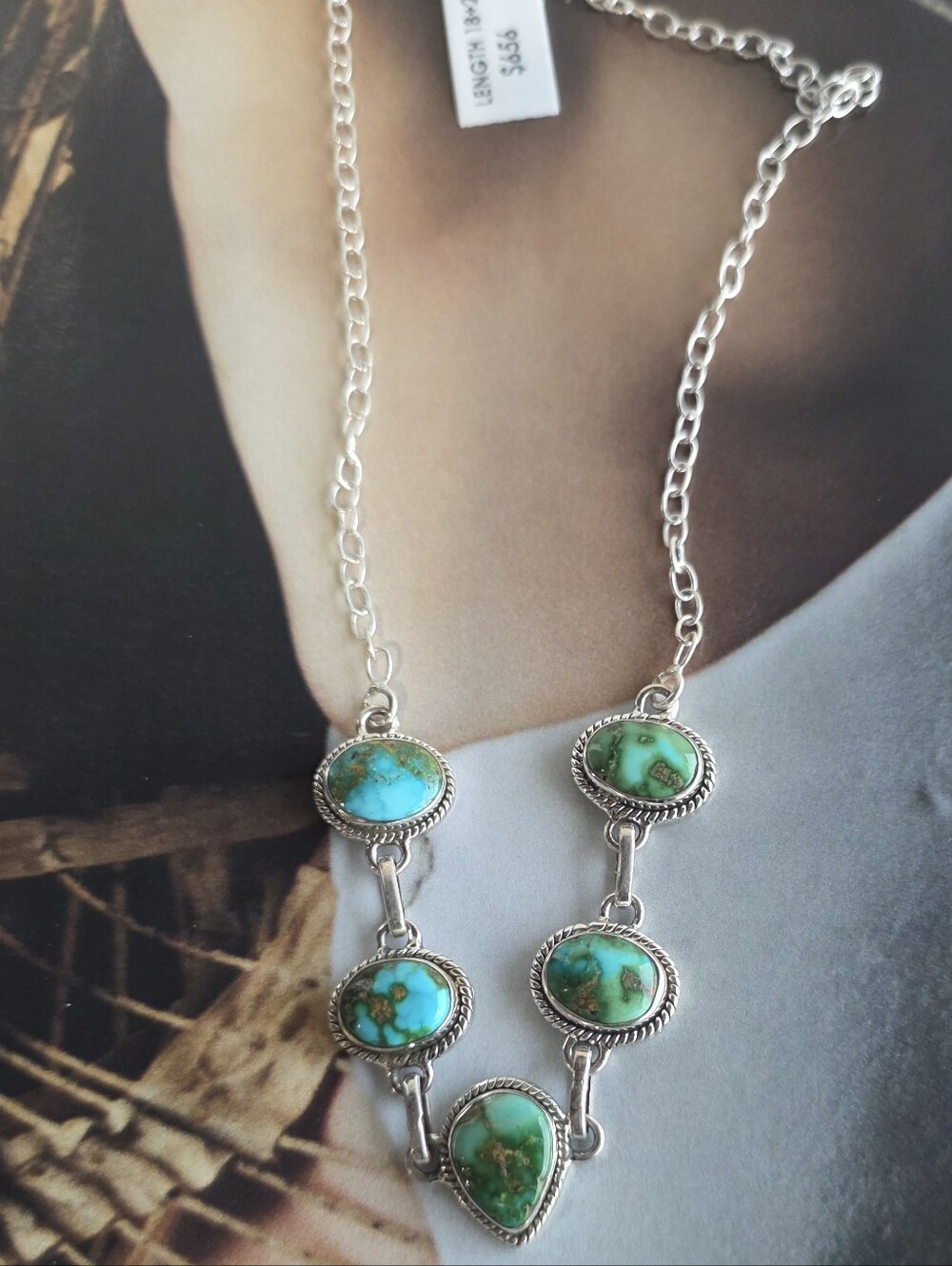 Turquoise Sonoran Mountain Stone Sterling Silver Chain - Picture 6 of 9